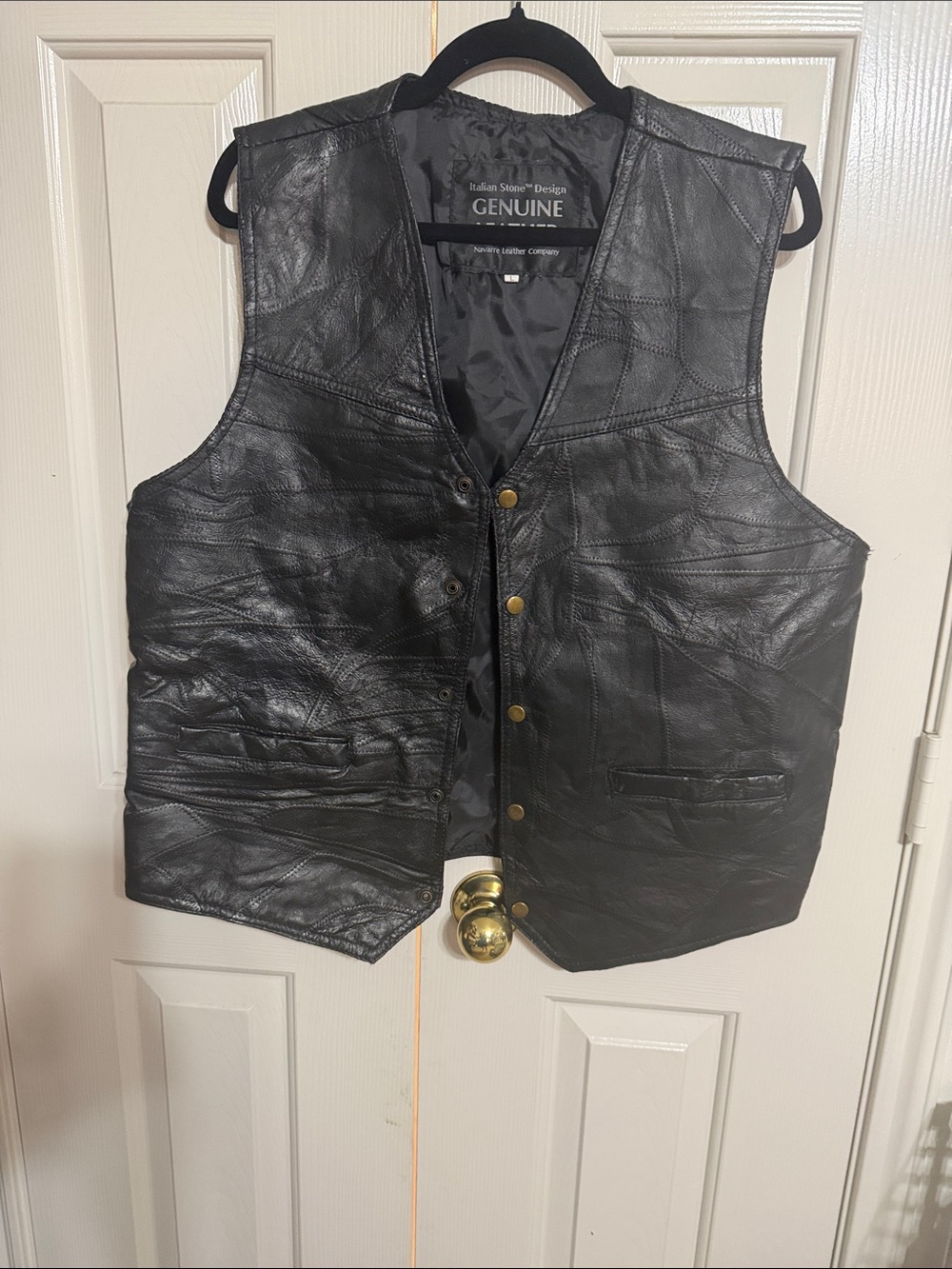 Genuine Black Leather Men's Vest - Classic Snap Front